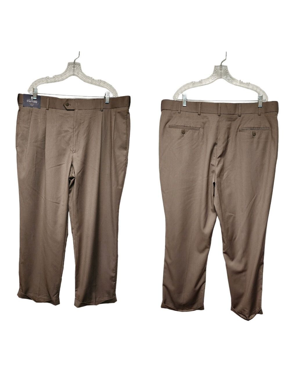 STAFFORD Mens Classic Fit Year Round Trouser Dress Pant Pleated Plaid 42x30 NWT